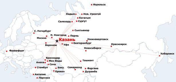 Популярные маршруты частных перелётов из Казани